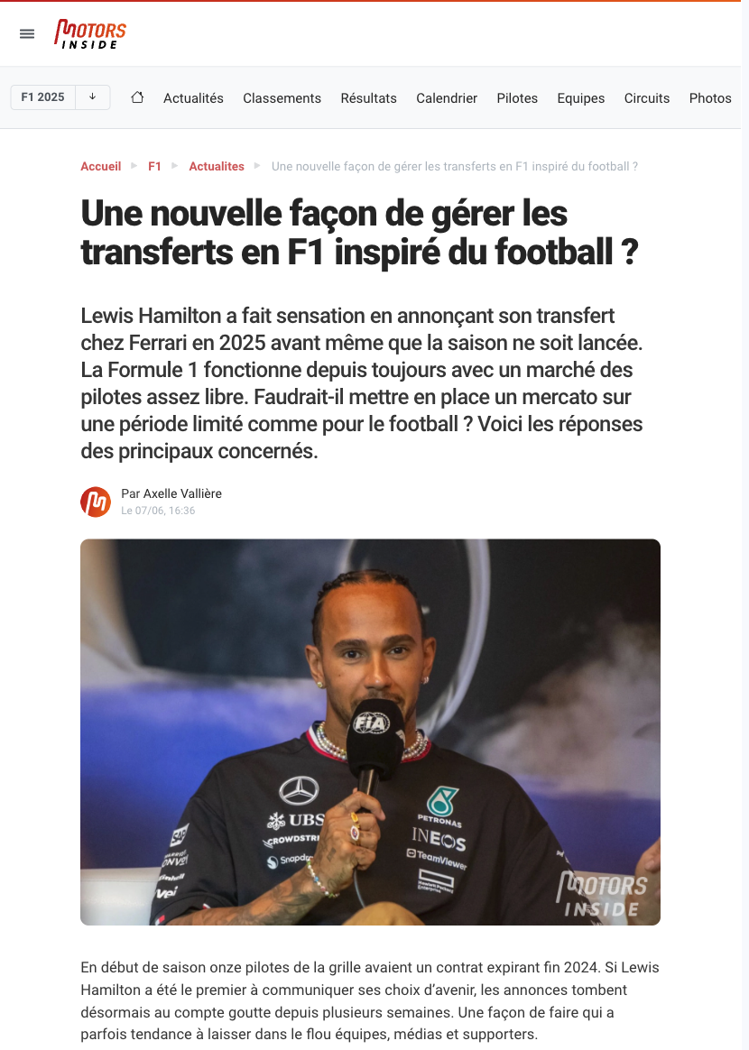 Une nouvelle façon de gérer les transferts en F1 inspiré du football ?