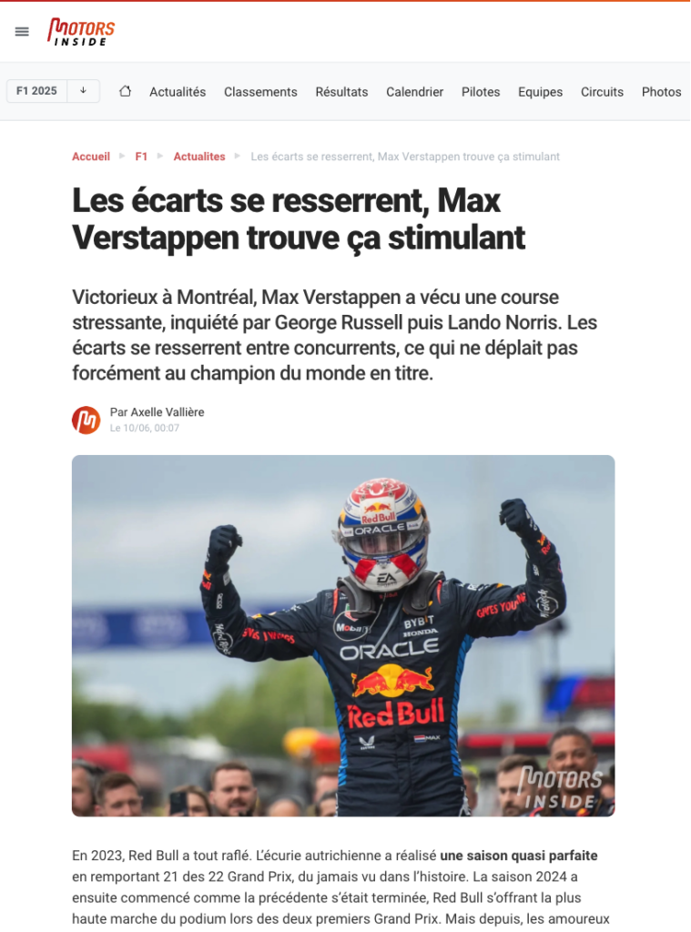 Les écarts se resserrent, Max Verstappen trouve ça stimulant