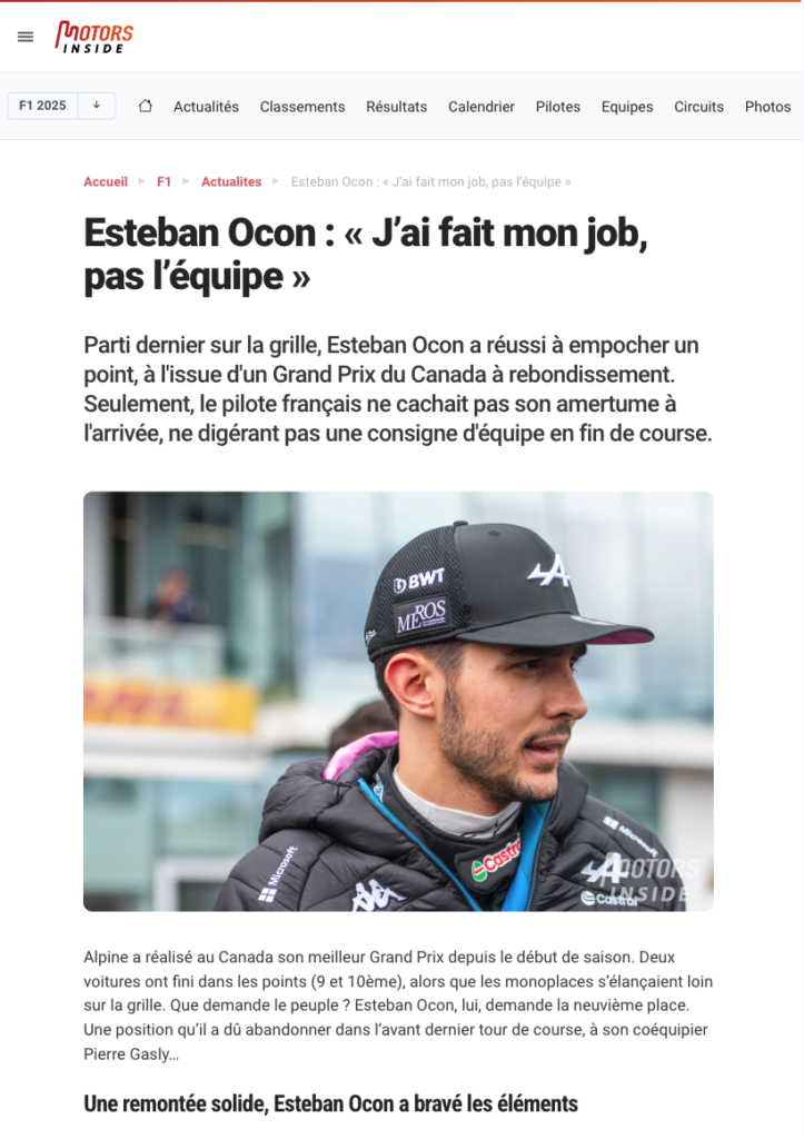 Esteban Ocon : « J’ai fait mon job, pas l’équipe »