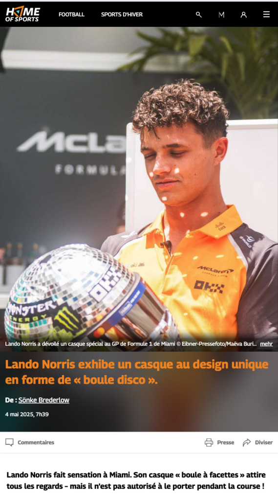 Lando Norris exhibe un casque au design unique en forme de « boule disco ».