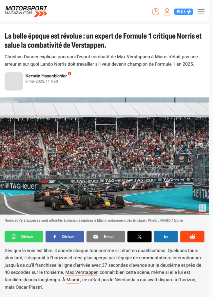 La belle époque est révolue : un expert de Formule 1 critique Norris et salue la combativité de Verstappen.