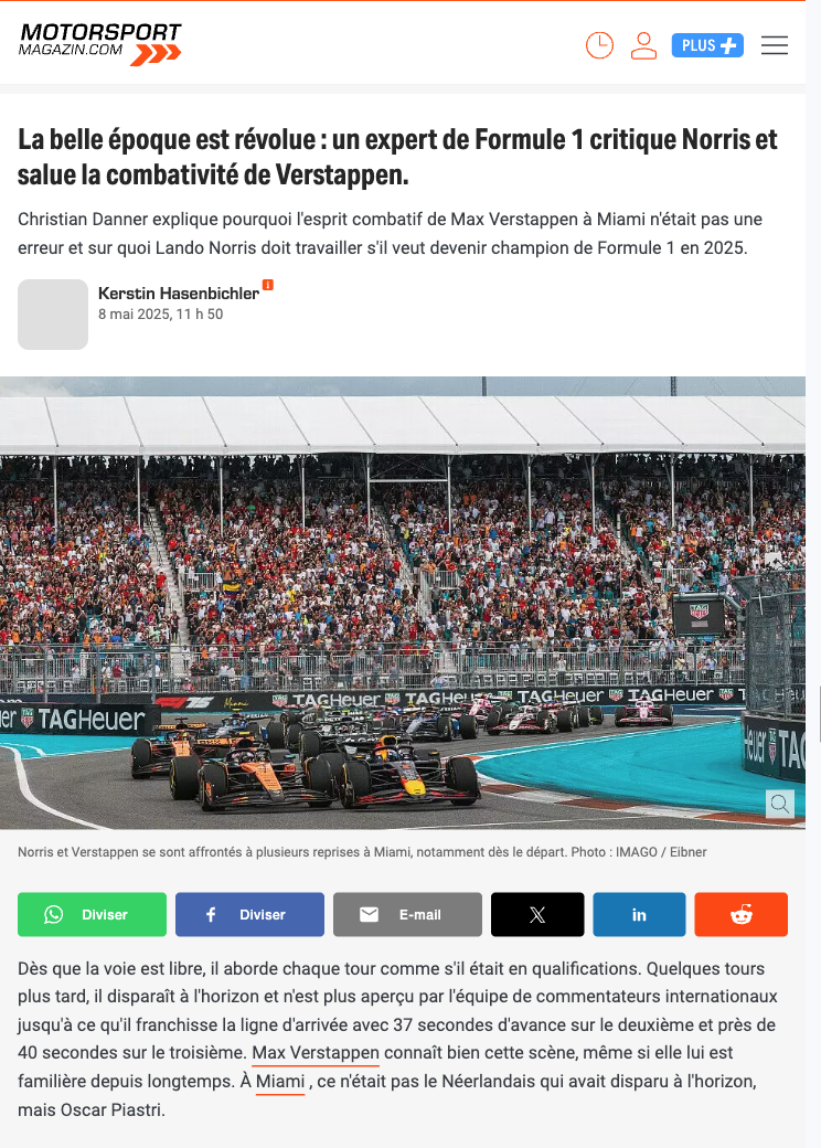 La belle époque est révolue : un expert de Formule 1 critique Norris et salue la combativité de Verstappen.