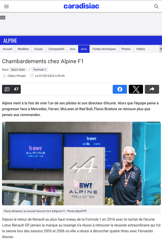 Chambardements chez Alpine F1