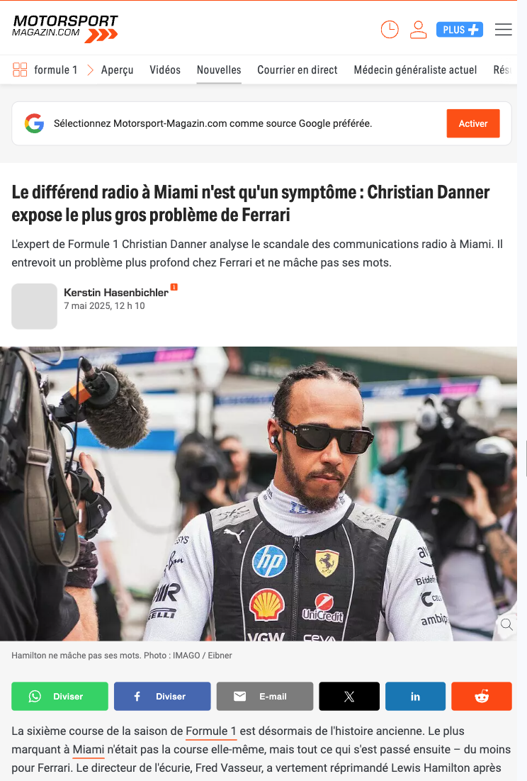 Le différend radio à Miami n'est qu'un symptôme : Christian Danner expose le plus gros problème de Ferrari