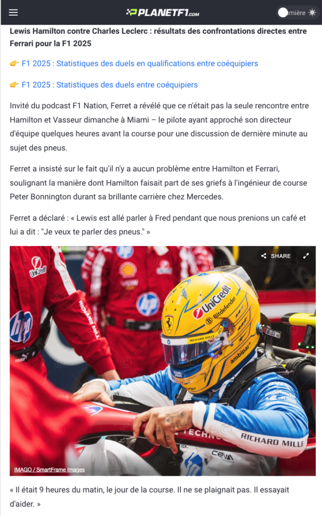 Lewis Hamilton a convoqué une réunion surprise avec Fred Vasseur avant le Grand Prix de Miami – selon un rapport