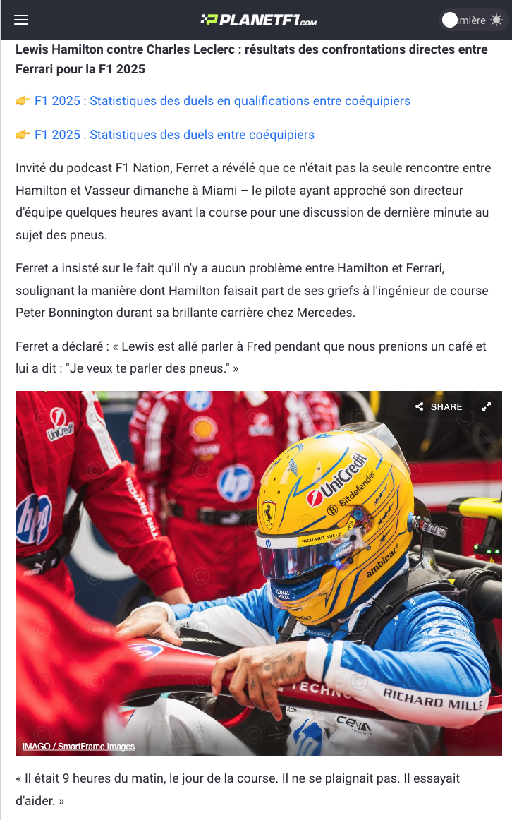 Lewis Hamilton a convoqué une réunion surprise avec Fred Vasseur avant le Grand Prix de Miami – selon un rapport
